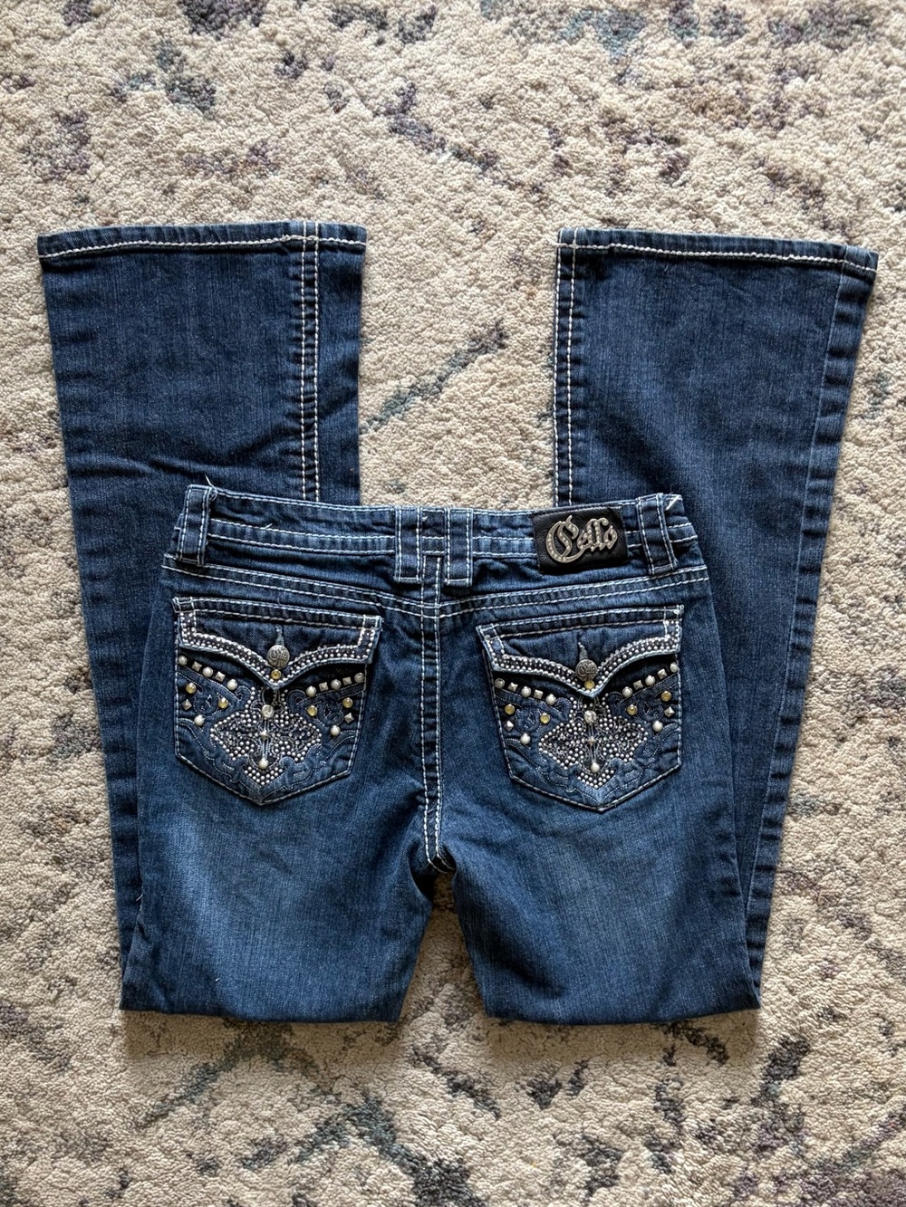 Y2K Cello Rhinestone Low Rise Bootcut Jeans - Picture 2 of 8